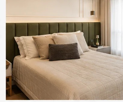 Quarto com acabamento têxtil